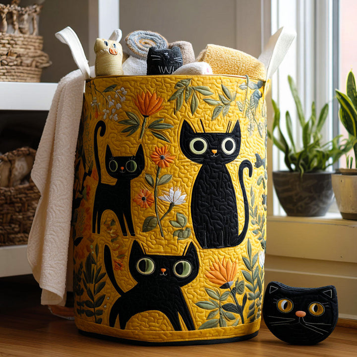 Padded basket with black cats