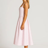 Nicolle | Retro Checkered Square-Neck Midi Dress
