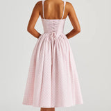 Nicolle | Retro Checkered Square-Neck Midi Dress