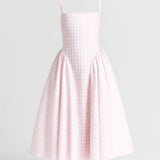 Nicolle | Retro Checkered Square-Neck Midi Dress