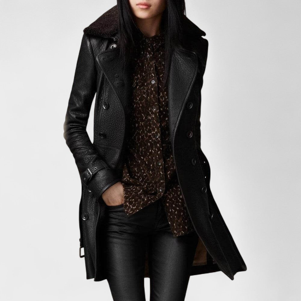 Jeanne | Mid-Length Leather Coat