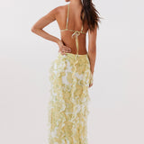 Marly | Side Cut-Out Floral Halter Maxi Dress with Ruffle Detail