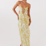 Marly | Side Cut-Out Floral Halter Maxi Dress with Ruffle Detail