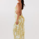 Marly | Side Cut-Out Floral Halter Maxi Dress with Ruffle Detail