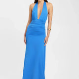 Ophelia | Open Back Ruched Plunging Maxi Dress