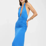 Ophelia | Open Back Ruched Plunging Maxi Dress