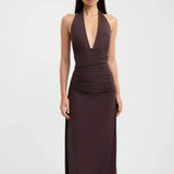 Ophelia | Open Back Ruched Plunging Maxi Dress