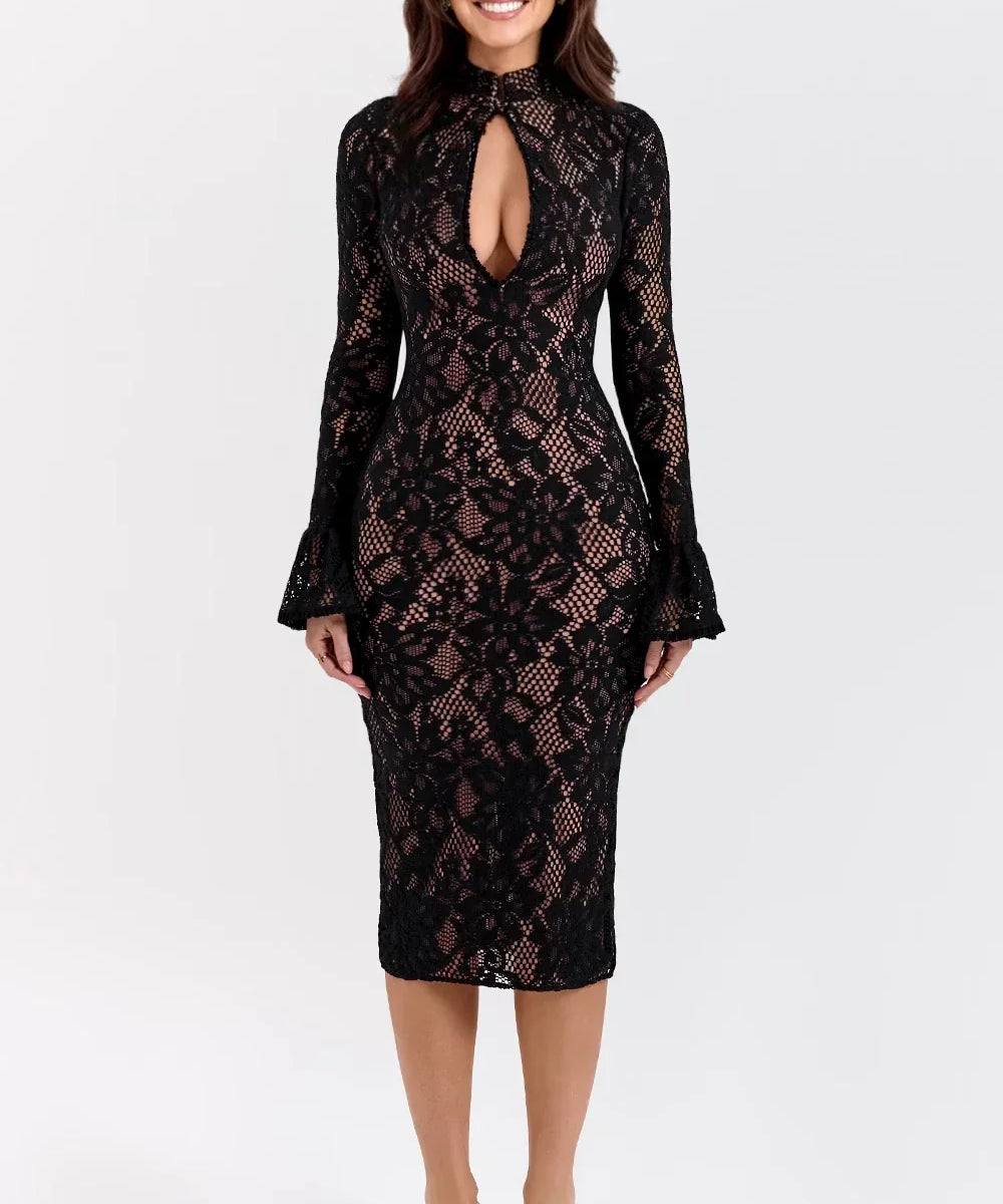 Rosita | Floral Knitted Lace Midi Dress