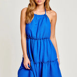Flair | Halter Neck Open Back Flared Skirt Mini Dress