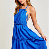 Flair | Halter Neck Open Back Flared Skirt Mini Dress