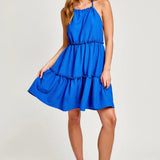 Flair | Halter Neck Open Back Flared Skirt Mini Dress