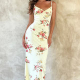 Julie | Elegant Printed Sleeveless  Rose Stripe Flowy Maxi Dress