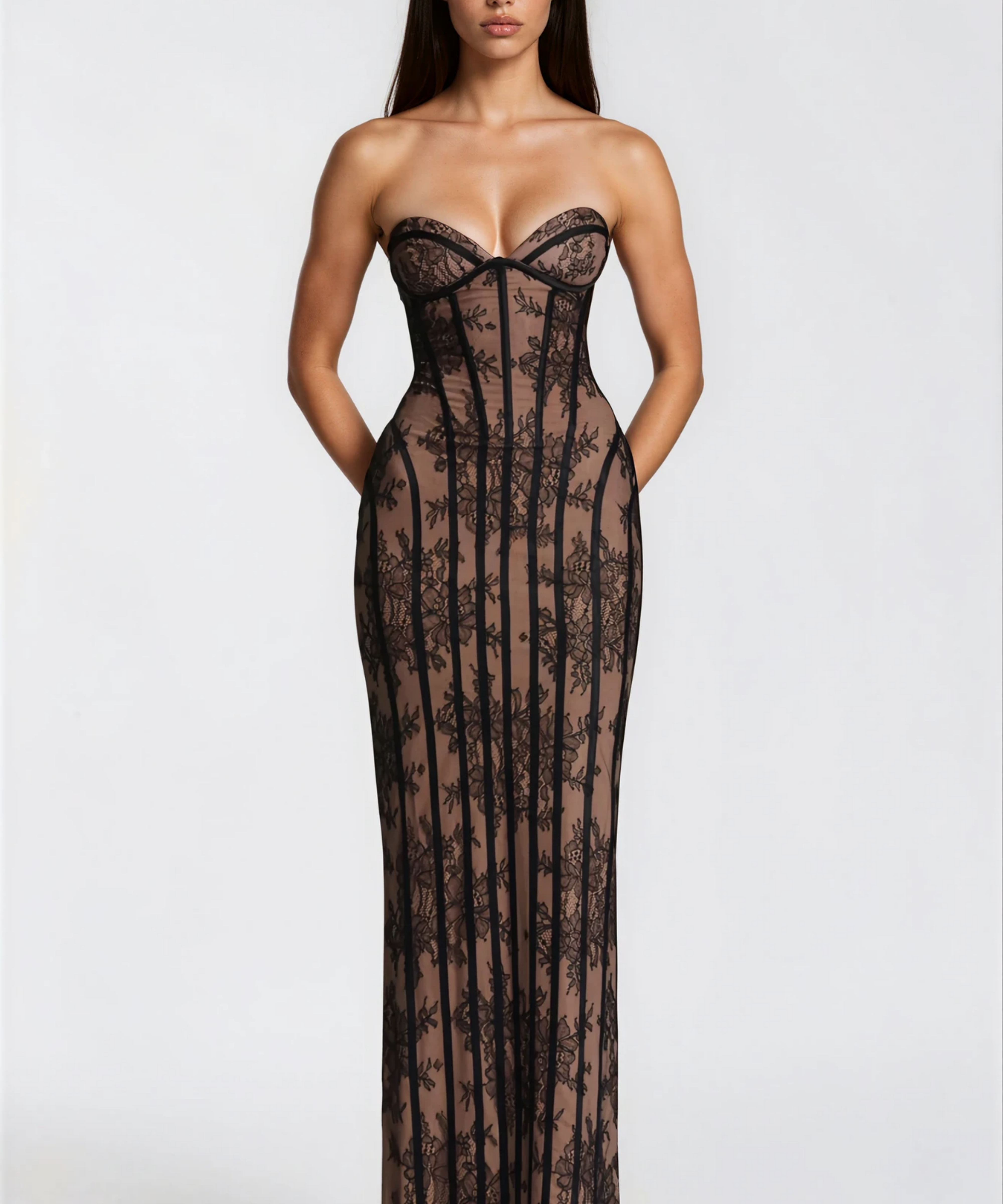 Urszula | Black Off-Shoulder Floral Lace Maxi Dress
