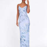 Julie | Elegant Printed Sleeveless  Rose Stripe Flowy Maxi Dress