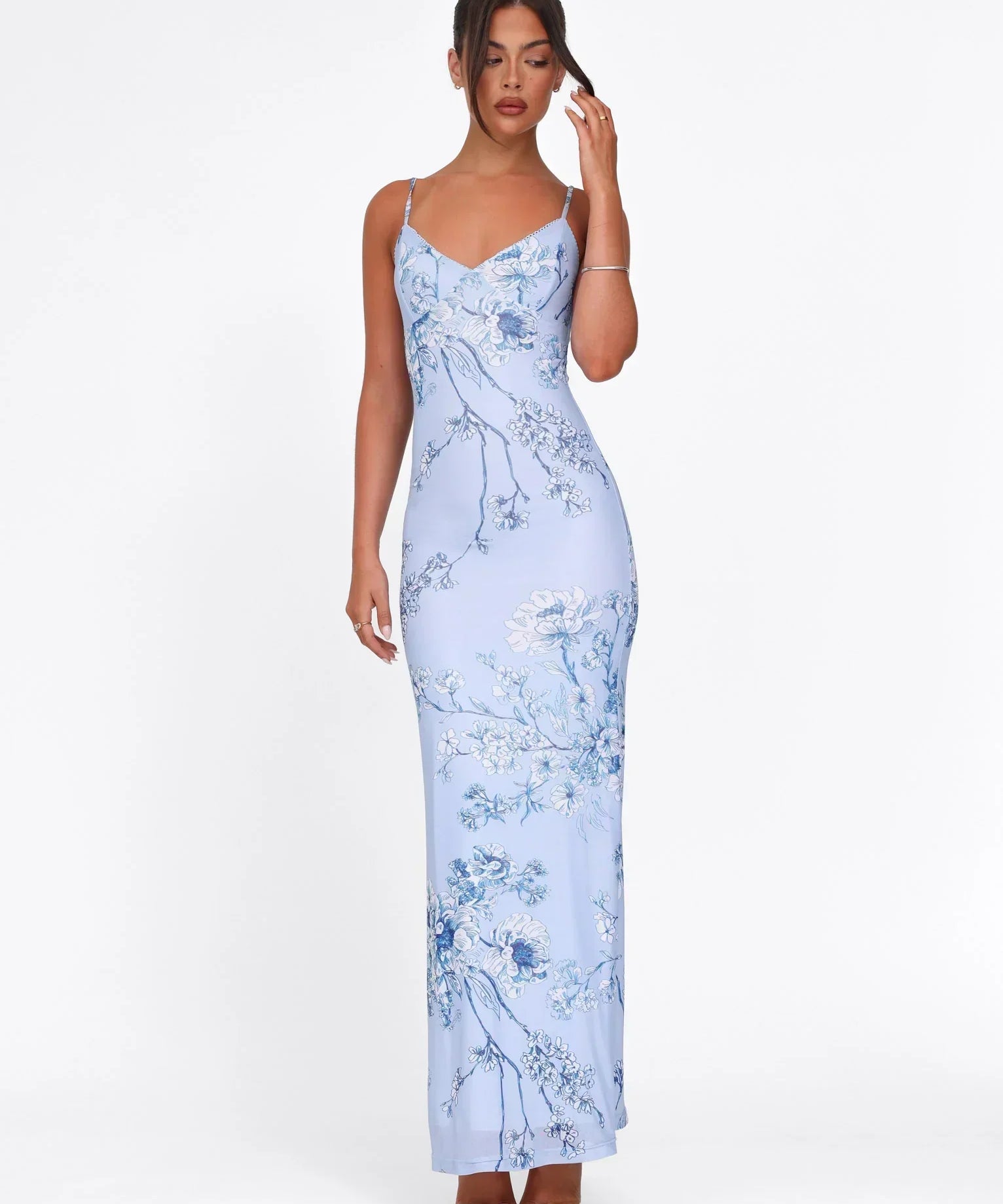 Julie | Elegant Printed Sleeveless  Rose Stripe Flowy Maxi Dress