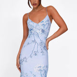 Julie | Elegant Printed Sleeveless  Rose Stripe Flowy Maxi Dress