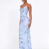 Julie | Elegant Printed Sleeveless  Rose Stripe Flowy Maxi Dress