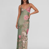 Julie | Elegant Printed Sleeveless  Rose Stripe Flowy Maxi Dress