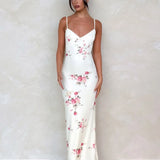 Julie | Elegant Printed Sleeveless  Rose Stripe Flowy Maxi Dress