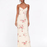 Julie | Elegant Printed Sleeveless  Rose Stripe Flowy Maxi Dress
