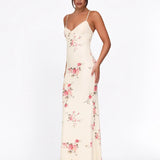 Julie | Elegant Printed Sleeveless  Rose Stripe Flowy Maxi Dress