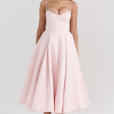 Daisy | Structured Bodice Luxurious Satin Corset Midi Dress