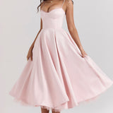 Daisy | Structured Bodice Luxurious Satin Corset Midi Dress