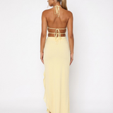 Shelly | Plunging Backless Maxi Dress with Ruffle Trim