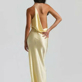 Lilly | Cowl Neck Open Back Satin Maxi Dress
