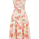 Carmen | Pink Peony Lace Up Back Floral Side Split Midi Dress