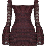 Marisa | Rich Brown Floral Lace Drawstring Bust Mini Dress