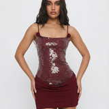 Ayana | Draped Skirt Sequin Bodice Lace-Up Mini Dress