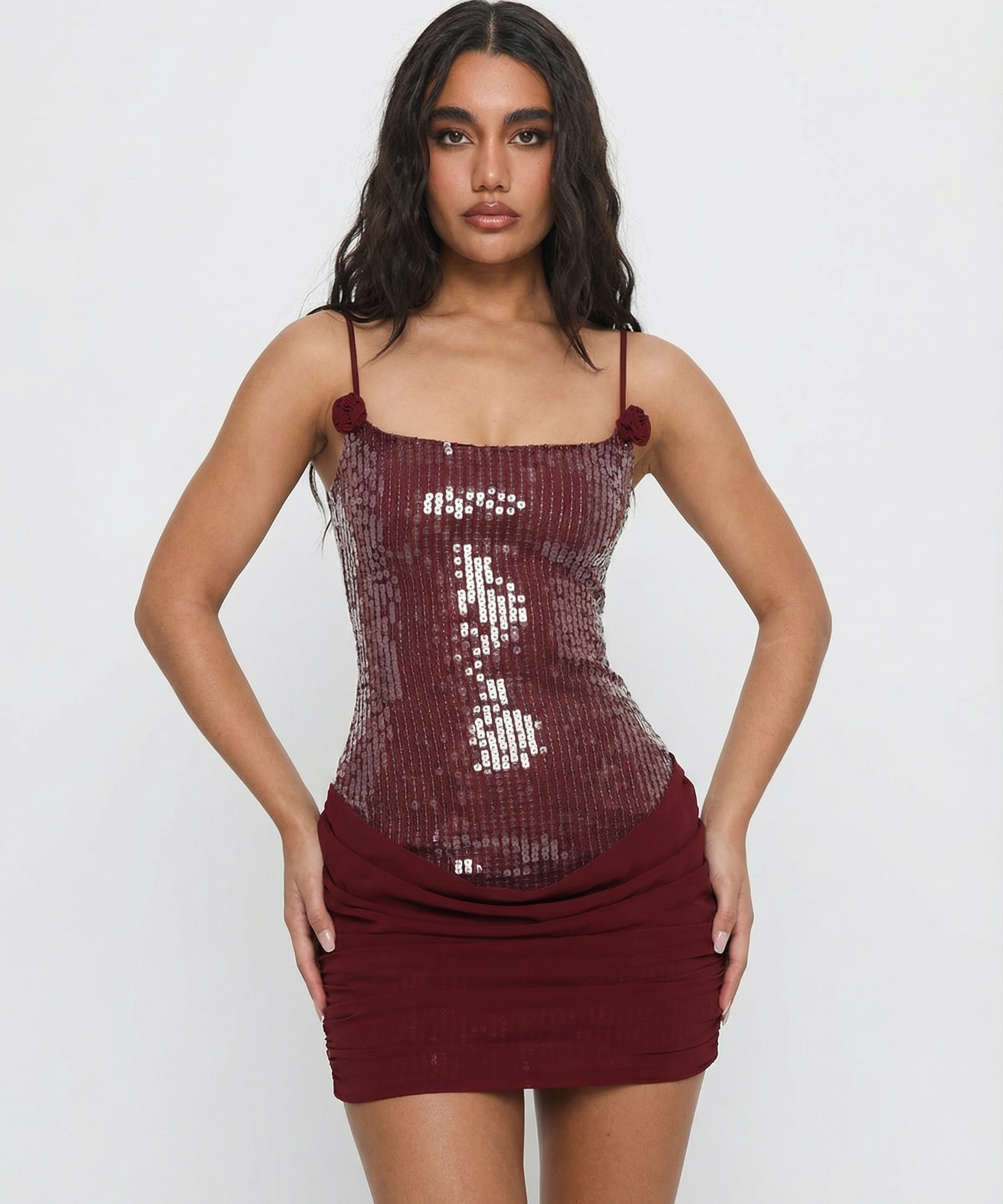 Ayana | Draped Skirt Sequin Bodice Lace-Up Mini Dress