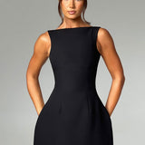 Alana | Black High Neck Bubble Mini Dress