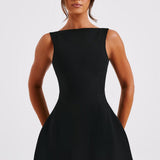 Alana | Black High Neck Bubble Mini Dress