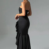 Martyna | Strapless High-Low Ruffle Maxi Dress