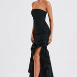 Martyna | Strapless High-Low Ruffle Maxi Dress