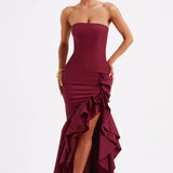 Martyna | Strapless High-Low Ruffle Maxi Dress