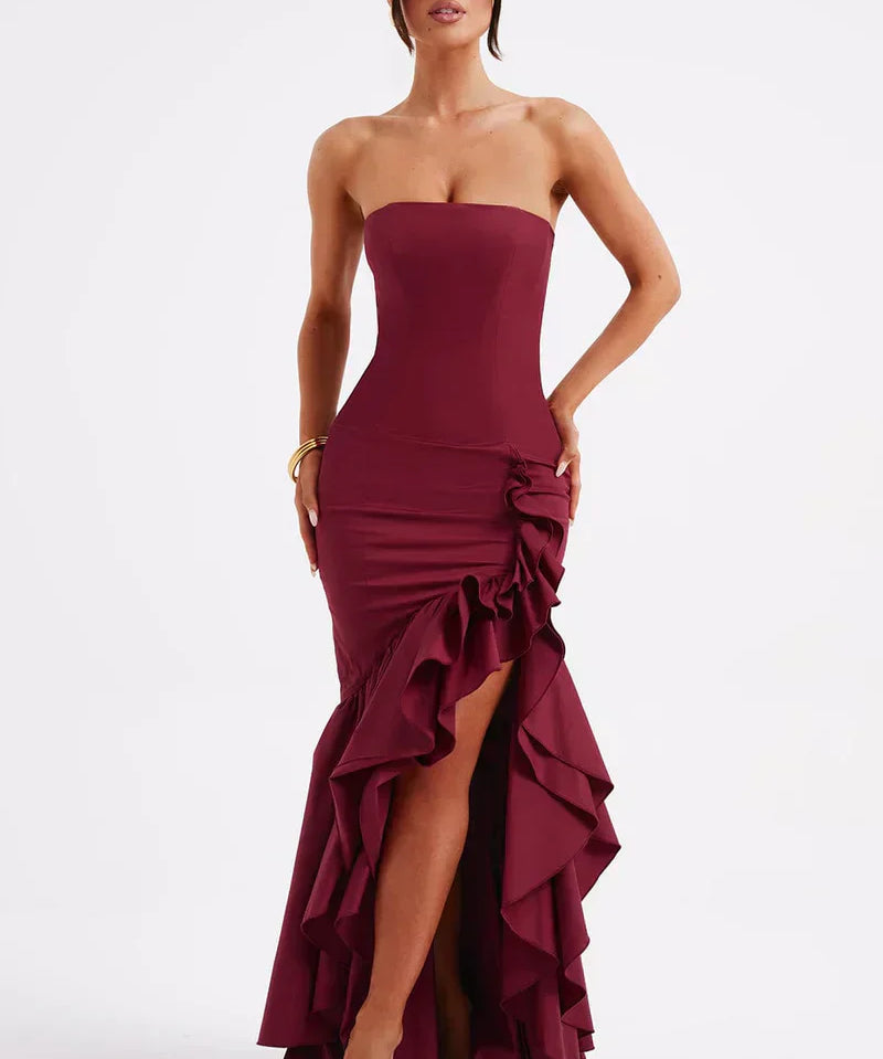 Martyna | Strapless High-Low Ruffle Maxi Dress