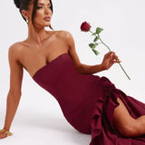Martyna | Strapless High-Low Ruffle Maxi Dress