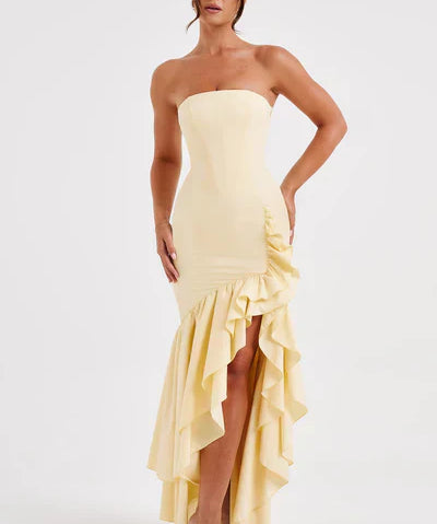 Martyna | Strapless High-Low Ruffle Maxi Dress