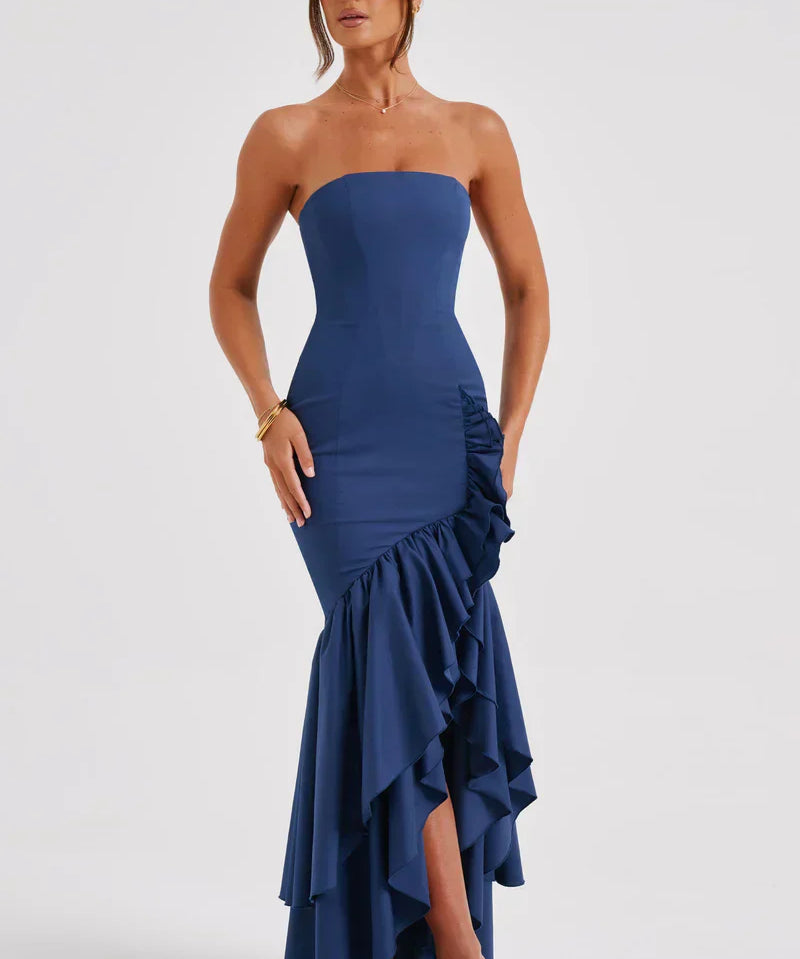 Martyna | Strapless High-Low Ruffle Maxi Dress