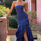 Martyna | Strapless High-Low Ruffle Maxi Dress