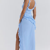 Soho | Square Neck Thigh-High Slit Ruffle Side Maxi Dress