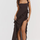 Soho | Square Neck Thigh-High Slit Ruffle Side Maxi Dress