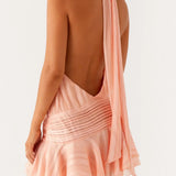 Willow | Open Back Ruffle Hem High-Neck Chiffon Mini Dress