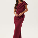 Kiara | Burgundy One-Shoulder Draped Maxi Dress