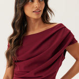 Kiara | Burgundy One-Shoulder Draped Maxi Dress
