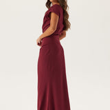 Kiara | Burgundy One-Shoulder Draped Maxi Dress