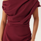 Kiara | Burgundy One-Shoulder Draped Maxi Dress